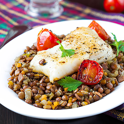 Lentejas a la jardinera con pescado